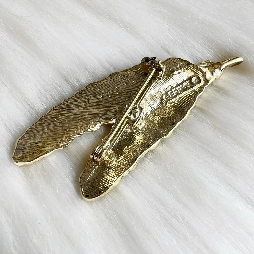VINTAGE Gold Feathers Metal GERRYS Brooch Pin • Southwestern Western Boho